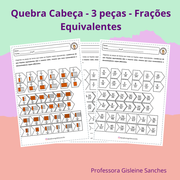 Quebra Cabeça de 3 peças - Frações Equivalentes